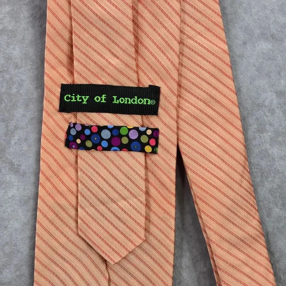 City of London Orange Pink Stripe Geometric 100% Silk Men's Neck Tie NWOT - Picture 4 of 6